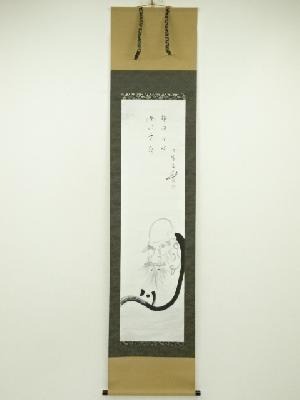 勝部敬学筆　達磨図画賛　肉筆紙本掛軸（保護箱）